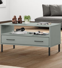 Couchtisch OSLO mit Metallbeinen Grau 85x50x45 cm Massivholz