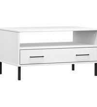 Couchtisch OSLO mit Metallbeinen Weiß 85x50x45 cm Massivholz