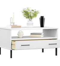 Couchtisch OSLO mit Metallbeinen Weiß 85x50x45 cm Massivholz