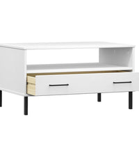 Couchtisch OSLO mit Metallbeinen Weiß 85x50x45 cm Massivholz