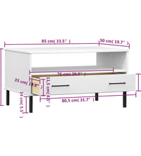 Couchtisch OSLO mit Metallbeinen Weiß 85x50x45 cm Massivholz