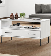 Couchtisch OSLO mit Metallbeinen Weiß 85x50x45 cm Massivholz