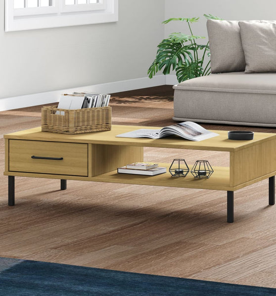 Couchtisch OSLO mit Metallbeinen Braun Massivholz Kiefer
