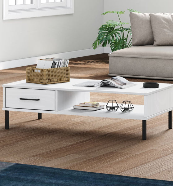 Couchtisch OSLO mit Metallbeinen Weiß Massivholz Kiefer