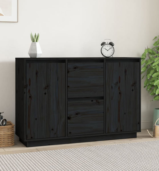 Sideboard Schwarz 111x34x75 cm Massivholz Kiefer