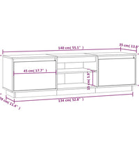 TV-Schrank Grau 140x35x40 cm Massivholz Kiefer