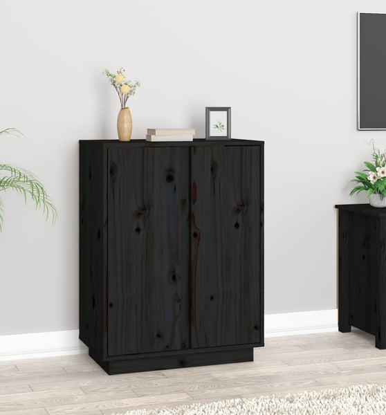 Sideboard Schwarz 60x35x80 cm Massivholz Kiefer