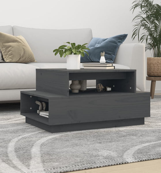 Couchtisch Grau 80x55x40,5 cm Massivholz Kiefer