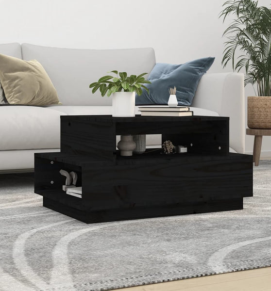 Couchtisch Schwarz 80x55x40,5 cm Massivholz Kiefer
