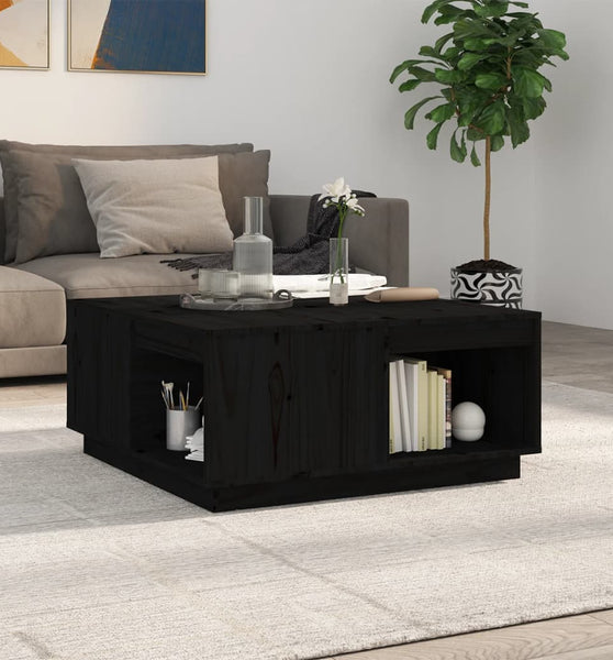 Couchtisch Schwarz 80x81x36,5 cm Massivholz Kiefer