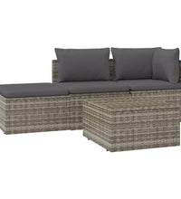 4-tlg. Garten-Lounge-Set mit Kissen Grau Poly Rattan