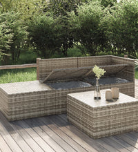 4-tlg. Garten-Lounge-Set mit Kissen Grau Poly Rattan