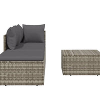 4-tlg. Garten-Lounge-Set mit Kissen Grau Poly Rattan