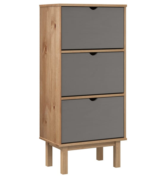 Schuhschrank OTTA mit 3 Schubladen Braun&Grau Massivholz Kiefer
