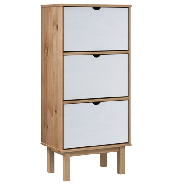 Schuhschrank OTTA mit 3 Schubladen Braun&Weiß Massivholz Kiefer
