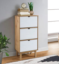 Schuhschrank OTTA mit 3 Schubladen Braun&Weiß Massivholz Kiefer