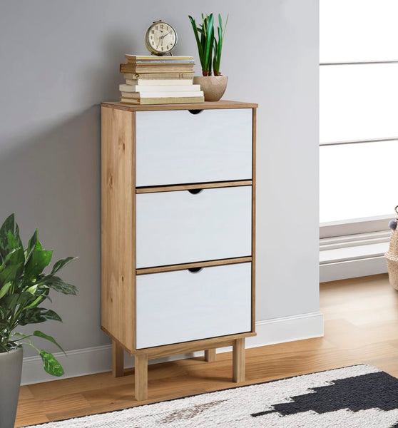 Schuhschrank OTTA mit 3 Schubladen Braun&Weiß Massivholz Kiefer