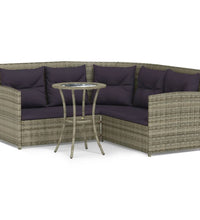 2-tlg. Sofagarnitur in L-Form mit Kissen Grau Poly Rattan
