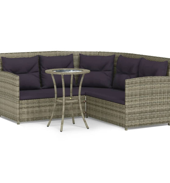 2-tlg. Sofagarnitur in L-Form mit Kissen Grau Poly Rattan