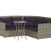 2-tlg. Sofagarnitur in L-Form mit Kissen Grau Poly Rattan