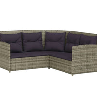 2-tlg. Sofagarnitur in L-Form mit Kissen Grau Poly Rattan