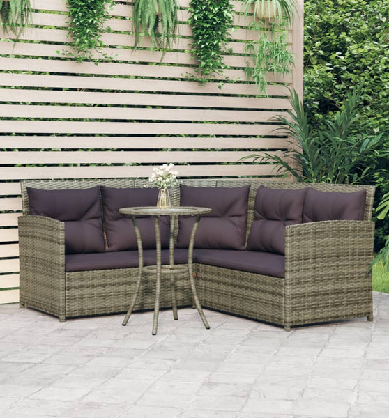 2-tlg. Sofagarnitur in L-Form mit Kissen Grau Poly Rattan