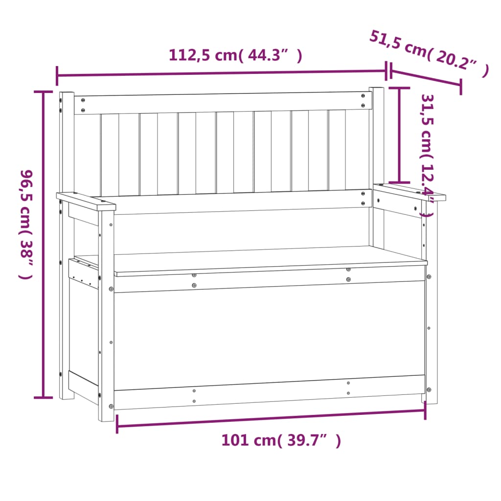Sitzbank Schwarz 112,5x51,5x96,5 cm Massivholz Kiefer