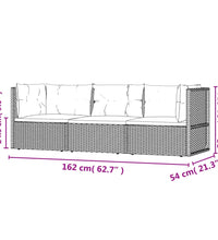 3-tlg. Garten-Lounge-Set mit Kissen Schwarz Poly Rattan