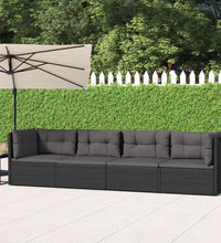 4-tlg. Garten-Lounge-Set mit Kissen Schwarz Poly Rattan