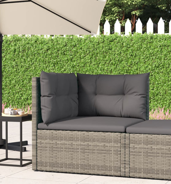 Garten-Ecksofa mit Kissen Grau Poly Rattan