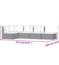 5-tlg. Garten-Lounge-Set mit Kissen Grau Poly Rattan