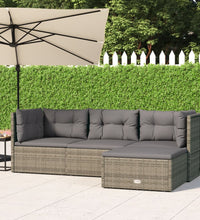 4-tlg. Garten-Lounge-Set mit Kissen Grau Poly Rattan