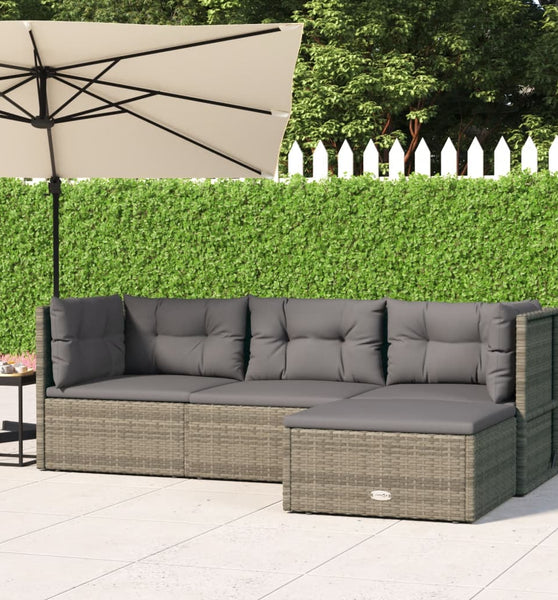 4-tlg. Garten-Lounge-Set mit Kissen Grau Poly Rattan