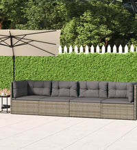 4-tlg. Garten-Lounge-Set mit Kissen Grau Poly Rattan