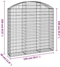 Gabione mit Hochbogen 150x30x140/160 cm Verzinktes Eisen