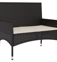 Gartenbank 2-Sitzer mit Kissen Schwarz Poly Rattan