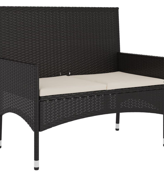 Gartenbank 2-Sitzer mit Kissen Schwarz Poly Rattan