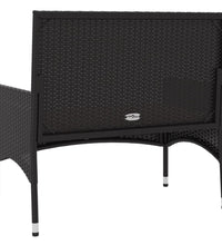 Gartenbank 2-Sitzer mit Kissen Schwarz Poly Rattan