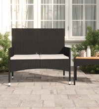 Gartenbank 2-Sitzer mit Kissen Schwarz Poly Rattan