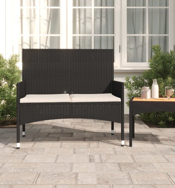 Gartenbank 2-Sitzer mit Kissen Schwarz Poly Rattan