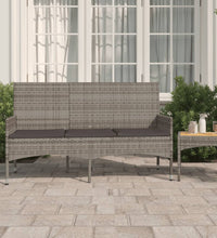 Gartenbank 3-Sitzer mit Kissen Grau Poly Rattan