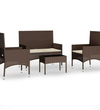 4-tlg. Garten-Lounge-Set mit Kissen Braun Poly Rattan