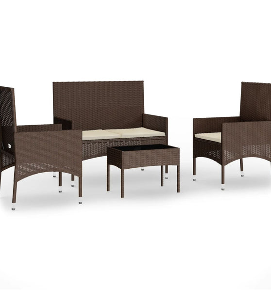 4-tlg. Garten-Lounge-Set mit Kissen Braun Poly Rattan