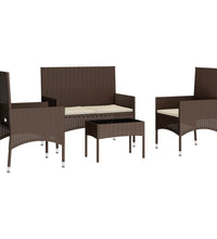 4-tlg. Garten-Lounge-Set mit Kissen Braun Poly Rattan