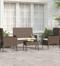 4-tlg. Garten-Lounge-Set mit Kissen Braun Poly Rattan