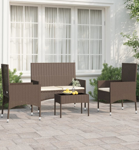 4-tlg. Garten-Lounge-Set mit Kissen Braun Poly Rattan