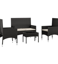 4-tlg. Garten-Lounge-Set mit Kissen Schwarz Poly Rattan