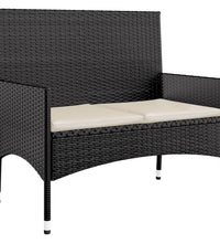 4-tlg. Garten-Lounge-Set mit Kissen Schwarz Poly Rattan