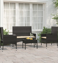 4-tlg. Garten-Lounge-Set mit Kissen Schwarz Poly Rattan