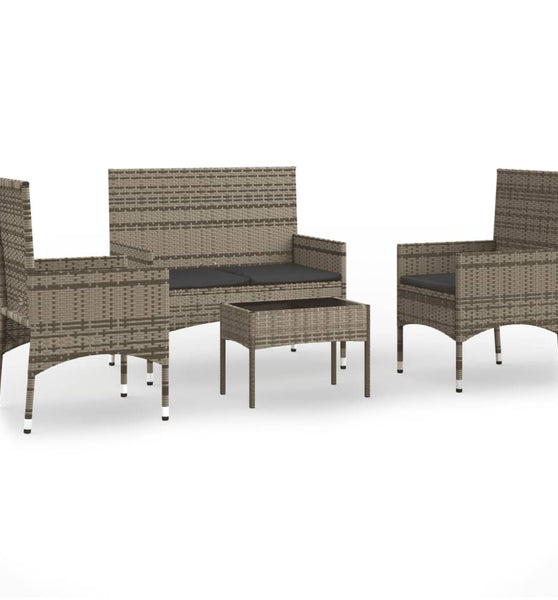 4-tlg. Garten-Lounge-Set mit Kissen Grau Poly Rattan